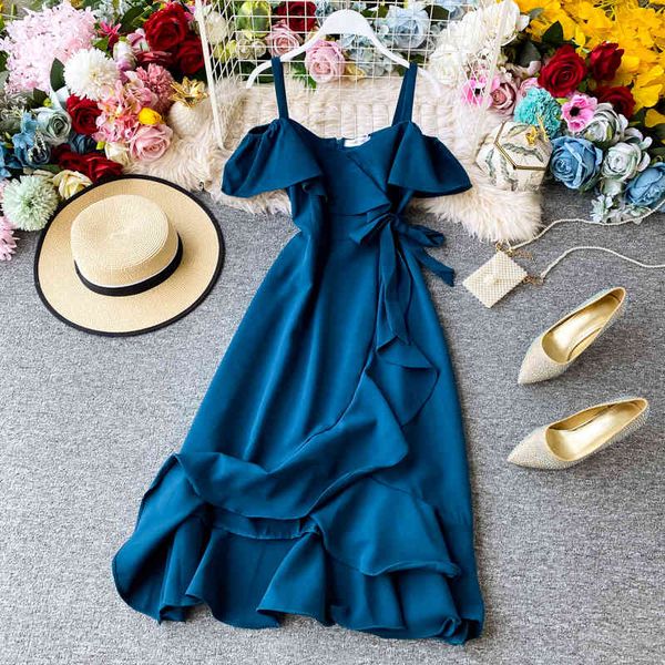 summer spring spaghetti strap slash neck ruffles lace-up irregular a-line high waist women female pink black midi dress 210513, Black;gray
summer spring spaghetti strap slash neck ruffles lace-up irregular a-line high waist women female pink black midi dress 210513, Black;gray