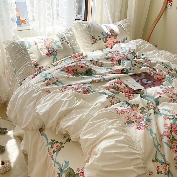 bedding sets ins korean style set pure cotton pastoral flower princess retro quilt cover bed skirt twin full  king 4 pcs 
bedding sets ins korean style set pure cotton pastoral flower princess retro quilt cover bed skirt twin full  king 4 pcs