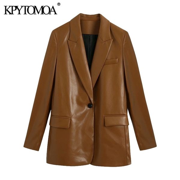 women fashion faux leather single button blazers coat long sleeve pockets female outerwear chic 210420, White;black
women fashion faux leather single button blazers coat long sleeve pockets female outerwear chic 210420, White;black