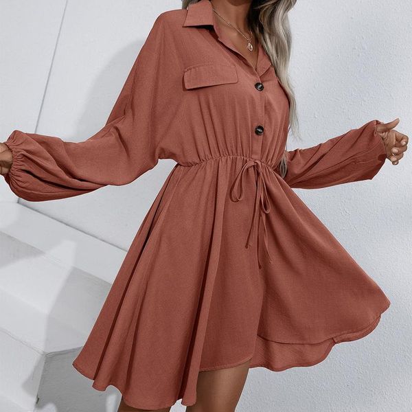 casual dresses women long sleeve dress turn down collar buttons elastic waist a-line mini solid color loose elbise, Black;gray
casual dresses women long sleeve dress turn down collar buttons elastic waist a-line mini solid color loose elbise, Black;gray