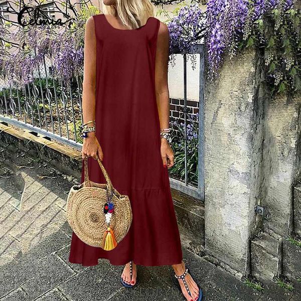 casual dresses plus size sundress celmia 2021 summer women sleeveless ruffles maxi long dress loose fashion party vestidos robe mujer, Black;gray
casual dresses plus size sundress celmia 2021 summer women sleeveless ruffles maxi long dress loose fashion party vestidos robe mujer, Black;gray