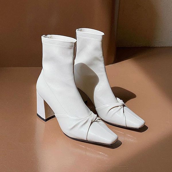 thick-heeled square-headed high-heeled elastic thin boots women's beige temperament short 2021 spring ankle, Black
thick-heeled square-headed high-heeled elastic thin boots women's beige temperament short 2021 spring ankle, Black