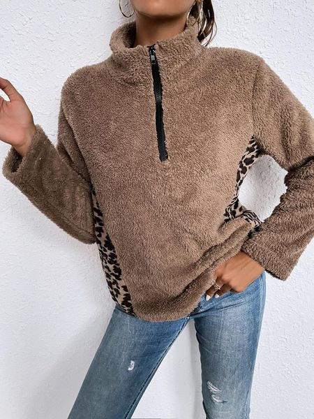 women's hoodies & sweatshirts autumn ladies hoodie lapel knitted brown stitching leopard print long-sleeved double-faced fleece fashion, Black
women's hoodies & sweatshirts autumn ladies hoodie lapel knitted brown stitching leopard print long-sleeved double-faced fleece fashion, Black