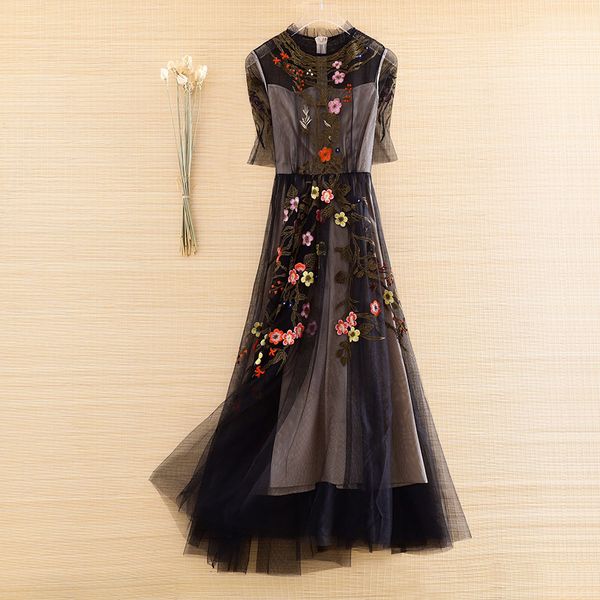 dress high-end spring and summer mesh ethnic style retro elegant embroidery slim o-neck half sleeve party dress s-xl, Black;gray
dress high-end spring and summer mesh ethnic style retro elegant embroidery slim o-neck half sleeve party dress s-xl, Black;gray