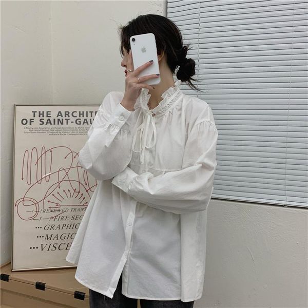 women's blouses & shirts hzirip french vintage ruffles sweet chic oversize 2021 femme streetwear pleated brief solid high quality, White
women's blouses & shirts hzirip french vintage ruffles sweet chic oversize 2021 femme streetwear pleated brief solid high quality, White