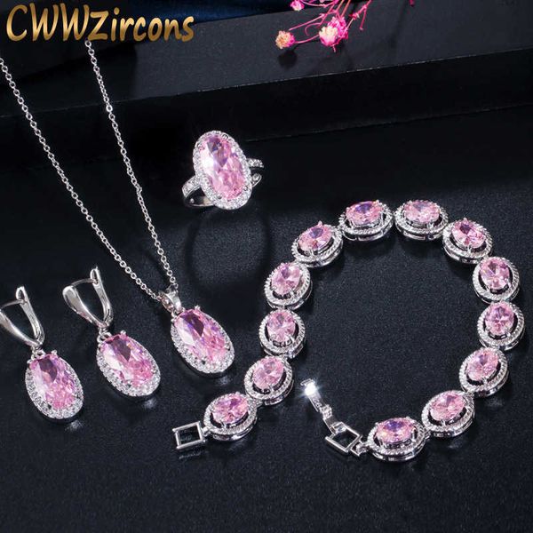 cwwzirconss fashion sparkling oval pink cubic zirconia stone rings earring necklace and bracelet 4pcs jewelry set for women t407 210714, Silver
cwwzirconss fashion sparkling oval pink cubic zirconia stone rings earring necklace and bracelet 4pcs jewelry set for women t407 210714, Silver
