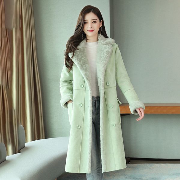 women's wool & blends deer suede faux fur thicken long coats winter double breasted turndown collar female coat warm solid pockets, Black
women's wool & blends deer suede faux fur thicken long coats winter double breasted turndown collar female coat warm solid pockets, Black