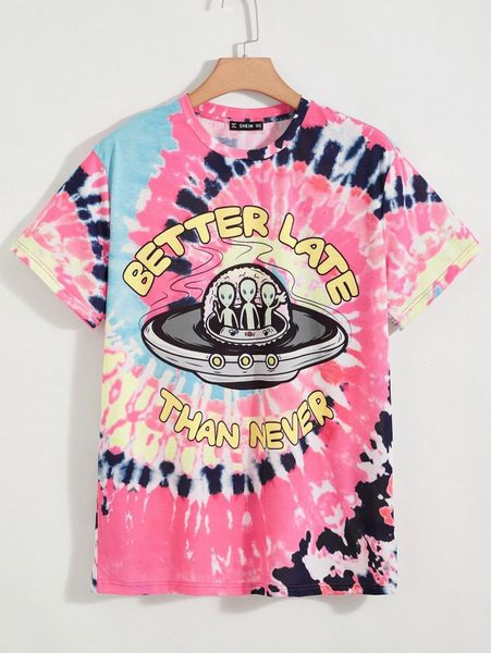 men alien print tie dye tee o9he#, White;black