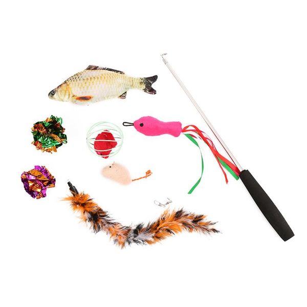 cat toys 8pcs 3 section wand sound paper fish training teaser funny playing