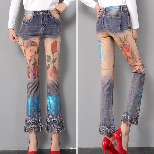 women's jeans 2021 summer autumn cartoon graffiti print denim women trousers ripped holes flare pants young ladies, Blue
women's jeans 2021 summer autumn cartoon graffiti print denim women trousers ripped holes flare pants young ladies, Blue