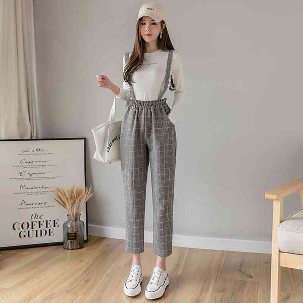 spring summer women overalls harem pants vintage plaid casual loose fashion female straight trousers 210423, Black;white
spring summer women overalls harem pants vintage plaid casual loose fashion female straight trousers 210423, Black;white