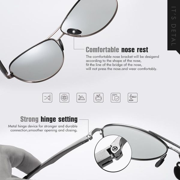sunglasses classic brand design pilot pochromic men polarized safety driving sun glasses women anti-glare gafas, White;black
sunglasses classic brand design pilot pochromic men polarized safety driving sun glasses women anti-glare gafas, White;black