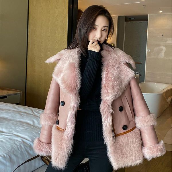 women's fur & faux female 100% natural real genuine leather jacket winter coat women clothes 2021 korean vintage double-faced lw2636, Black
women's fur & faux female 100% natural real genuine leather jacket winter coat women clothes 2021 korean vintage double-faced lw2636, Black