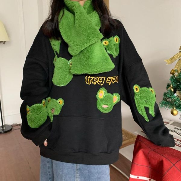 women's hoodies & sweatshirts autumn winter sweet girls plush frog embroidery oversized hoodie women kawaii streetwear matching scarf p, Black
women's hoodies & sweatshirts autumn winter sweet girls plush frog embroidery oversized hoodie women kawaii streetwear matching scarf p, Black