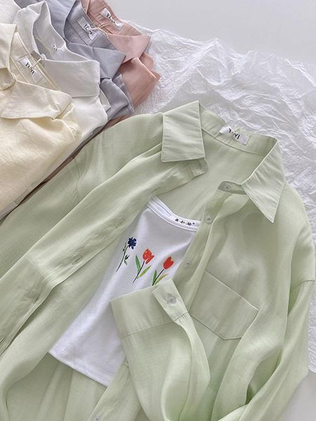 women's blouses & shirts shirt loose casual 2021 summer clothing design small number of solid color sunscreen long sleeve top, White
women's blouses & shirts shirt loose casual 2021 summer clothing design small number of solid color sunscreen long sleeve top, White