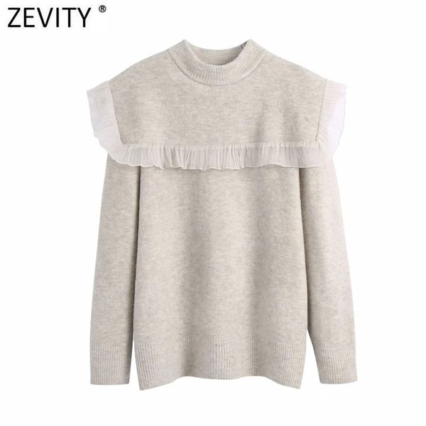 women elegant o neck organza patchwork ruffles knitting sweater female long sleeve chic casual pullovers s569 210420, White;black
women elegant o neck organza patchwork ruffles knitting sweater female long sleeve chic casual pullovers s569 210420, White;black