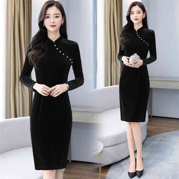 autumn winter elegant bodycon party casual dress chinese style lady black vintage midi women gold velvet vestidos 210528, Black;gray
autumn winter elegant bodycon party casual dress chinese style lady black vintage midi women gold velvet vestidos 210528, Black;gray
