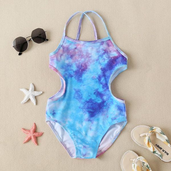 girls swimsuit kids bikini ocean pattern one-piece swimwear cute fashion one-pieces, Black
