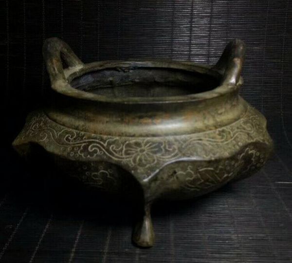 " collect chinese kangxi copper carved pattern binaural incense burner cense fragrance lamps