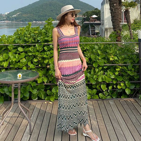 summer korean temperament suspenders waist knit color matching big swing holiday dress 210603, Black;gray
summer korean temperament suspenders waist knit color matching big swing holiday dress 210603, Black;gray
