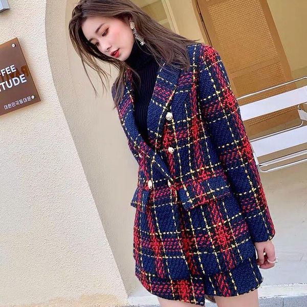 fashion winter office lady party outfit women turn down collar vintage plaid tweed woolen blazer and shorts suit set women's two, White
fashion winter office lady party outfit women turn down collar vintage plaid tweed woolen blazer and shorts suit set women's two, White