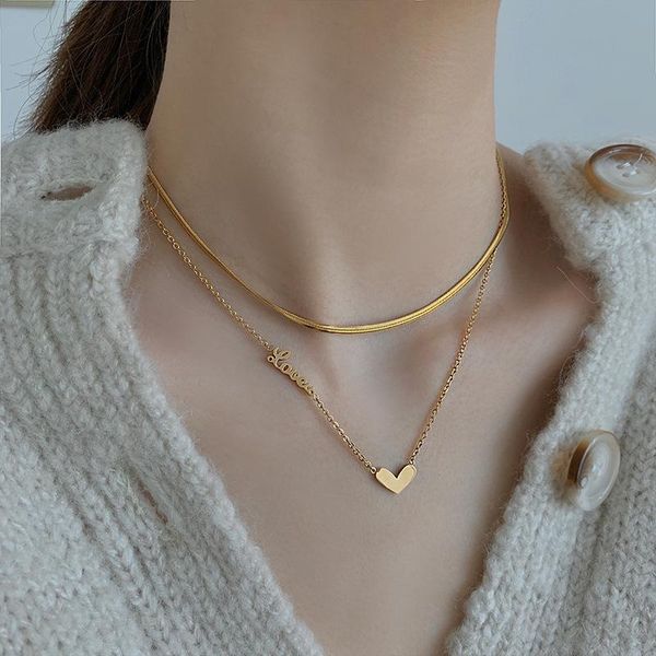 pendant necklaces snake chain design love double-layer necklace for women ins minority simple all-match clavicle jewelry stainless steel, Silver
pendant necklaces snake chain design love double-layer necklace for women ins minority simple all-match clavicle jewelry stainless steel, Silver