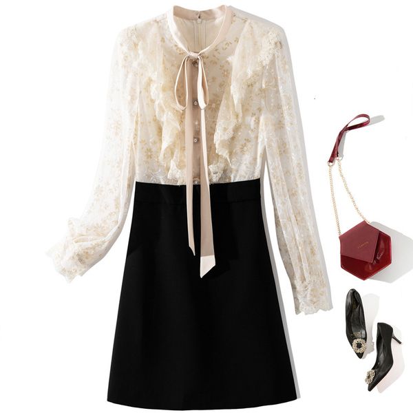 casual dresses spring long sleeve round neck black contrast color tulle ribbon tie bow panelled short mini dress elegant yj185887 tdd2, Black;gray
casual dresses spring long sleeve round neck black contrast color tulle ribbon tie bow panelled short mini dress elegant yj185887 tdd2, Black;gray