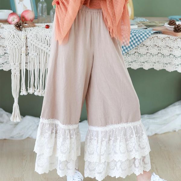 women's pants & capris summer style japanese sweet sen-line lace cotton and linen casual wide-leg flared cropped trousers, Black;white
women's pants & capris summer style japanese sweet sen-line lace cotton and linen casual wide-leg flared cropped trousers, Black;white