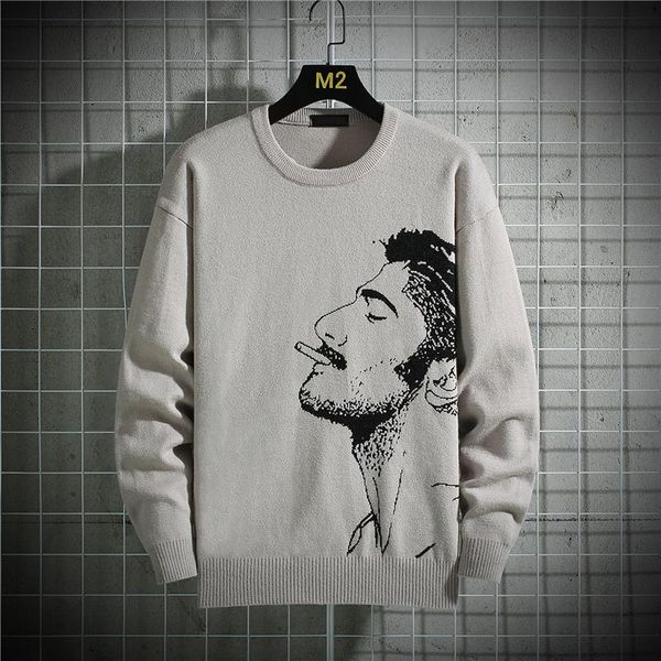 men's sweaters autumn and winter casual loose knit sweater youth human face round neck fashion, White;black
men's sweaters autumn and winter casual loose knit sweater youth human face round neck fashion, White;black