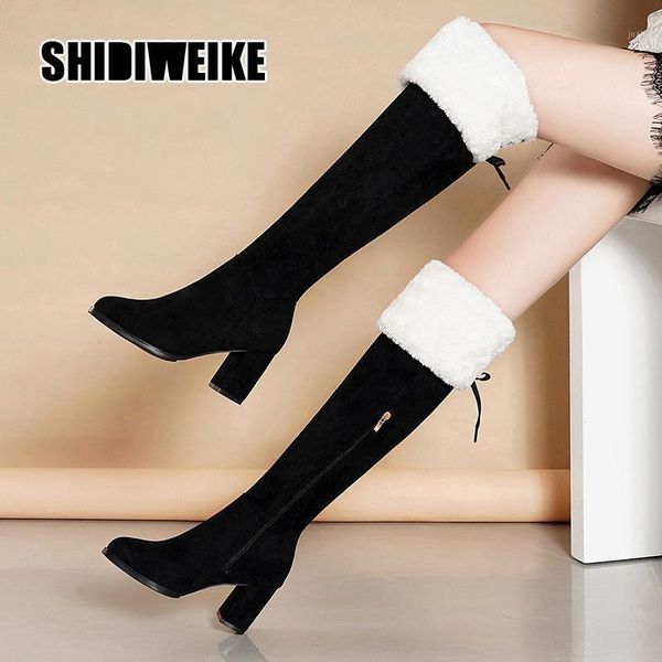 boots winter plush warm knee high outside comfortable mid heels lace round toe suede women shoes v9901, Black
boots winter plush warm knee high outside comfortable mid heels lace round toe suede women shoes v9901, Black