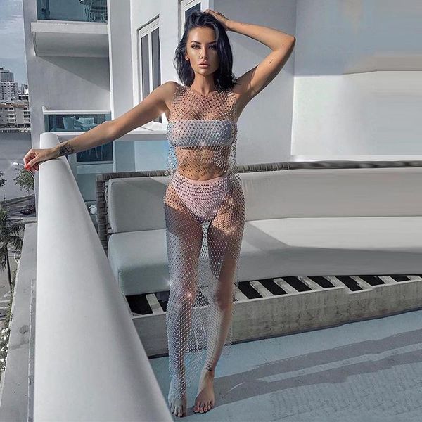 women's swimwear summer bling rhinestones fishnet beach dress women bodycon long sleeve mesh hollow out bikinis cover ups, White;black
women's swimwear summer bling rhinestones fishnet beach dress women bodycon long sleeve mesh hollow out bikinis cover ups, White;black