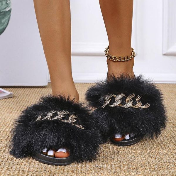 slippers fur chain sandals 2021 spring autumn plush luxury platform flats women casual shoes mujer flip flops slides woman, Black
slippers fur chain sandals 2021 spring autumn plush luxury platform flats women casual shoes mujer flip flops slides woman, Black