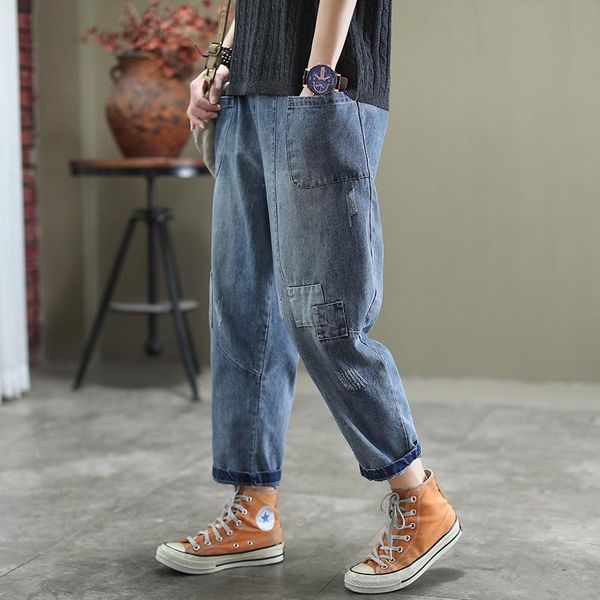 women's jeans fashion loose for women vintage retro elastic waist l xl trend pants washed denim cowboy mom female z2, Blue
women's jeans fashion loose for women vintage retro elastic waist l xl trend pants washed denim cowboy mom female z2, Blue