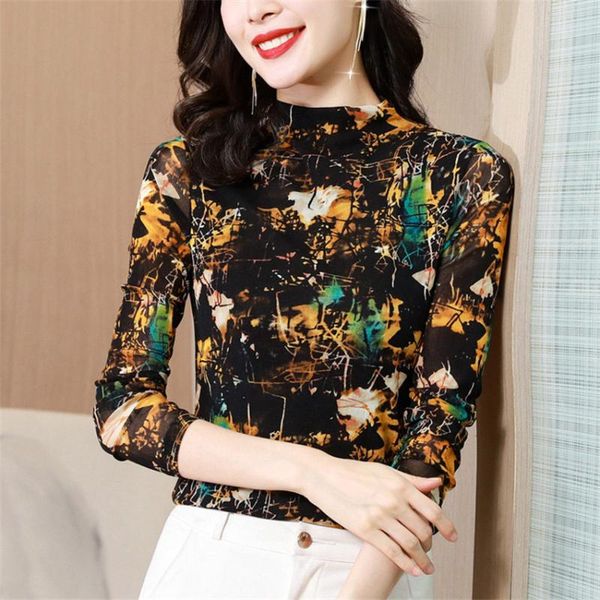 women's blouses & shirts 2021 fashion print mesh blouse vintage slim undershirt women high neck autumn winter pullover ladies blusas y, White
women's blouses & shirts 2021 fashion print mesh blouse vintage slim undershirt women high neck autumn winter pullover ladies blusas y, White