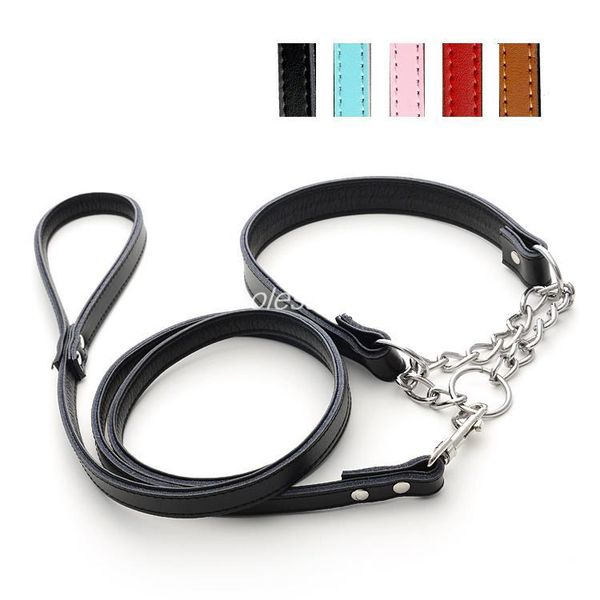 dog collars & leashes leather walking leash half chain choke pet training collar set
dog collars & leashes leather walking leash half chain choke pet training collar set