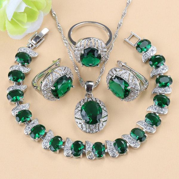 earrings & necklace prom jewelry sets with green stone clip pendant wedding ring bracelet for women fashion costume, Silver
earrings & necklace prom jewelry sets with green stone clip pendant wedding ring bracelet for women fashion costume, Silver