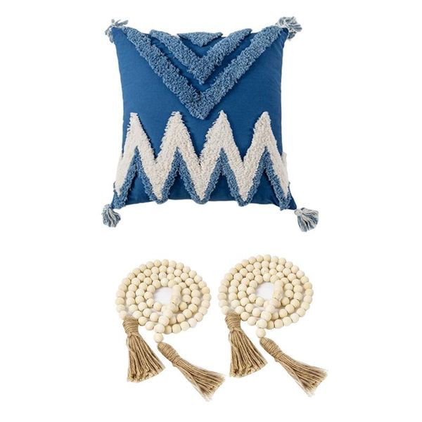 pillow case 1 pcs blue tufted fringe tassel couch cushion & 2 wood bead garland wall hanging prayer beads
pillow case 1 pcs blue tufted fringe tassel couch cushion & 2 wood bead garland wall hanging prayer beads