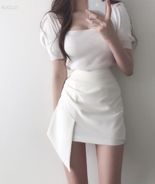 skirts korean chic slim and square knit, Black