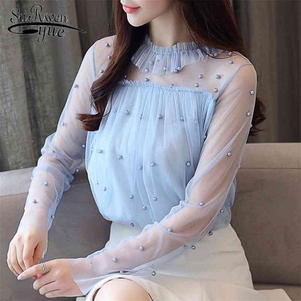 women and blouse lace chiffon women's shirt fashion women female beading long sleeve blusa feminina 0868 40 210401, White
women and blouse lace chiffon women's shirt fashion women female beading long sleeve blusa feminina 0868 40 210401, White