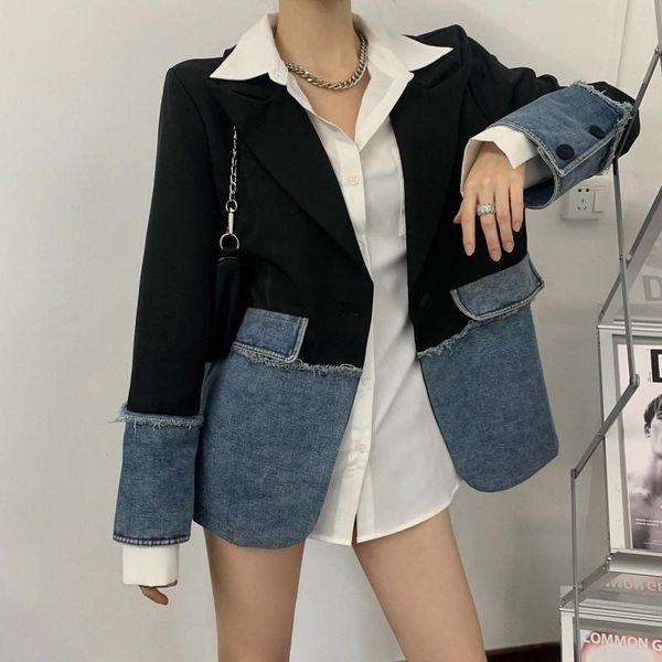 women's jackets korean version of plus size loose design office lady turn-down collar print patchwork single breasted denim suit jacket, Black;brown
women's jackets korean version of plus size loose design office lady turn-down collar print patchwork single breasted denim suit jacket, Black;brown