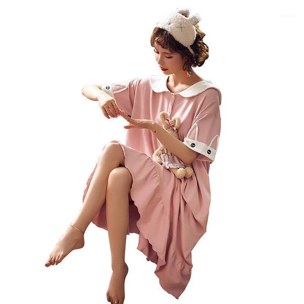nightgown female summer cotton short sleeve korean dress cartoon lovely comfortable breathable clothing men's sleepwear, Black;brown
nightgown female summer cotton short sleeve korean dress cartoon lovely comfortable breathable clothing men's sleepwear, Black;brown