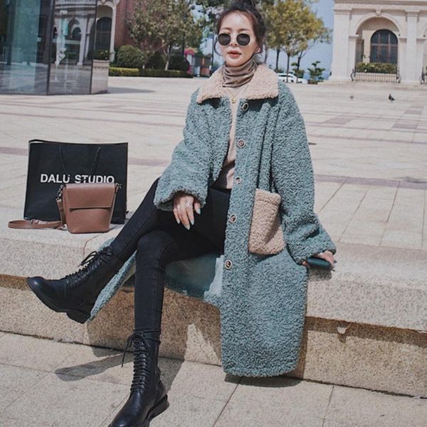 women's wool & blends winter lambwool coat women fashion korean style loose casual elegant single breasted thick faux fur long overcoat, Black
women's wool & blends winter lambwool coat women fashion korean style loose casual elegant single breasted thick faux fur long overcoat, Black