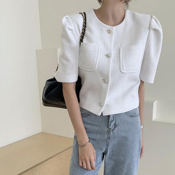 women's jackets superaen summer pearl single breasted solid white casual o neck jacket women, Black;brown
women's jackets superaen summer pearl single breasted solid white casual o neck jacket women, Black;brown