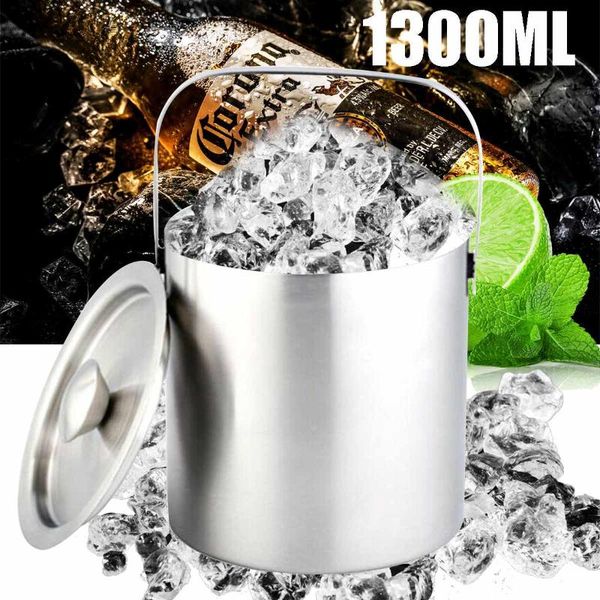 ice buckets and coolers 1.3l stainless steel cube container double walled bucket with tongs lid + tong for kitchen bar storage
ice buckets and coolers 1.3l stainless steel cube container double walled bucket with tongs lid + tong for kitchen bar storage