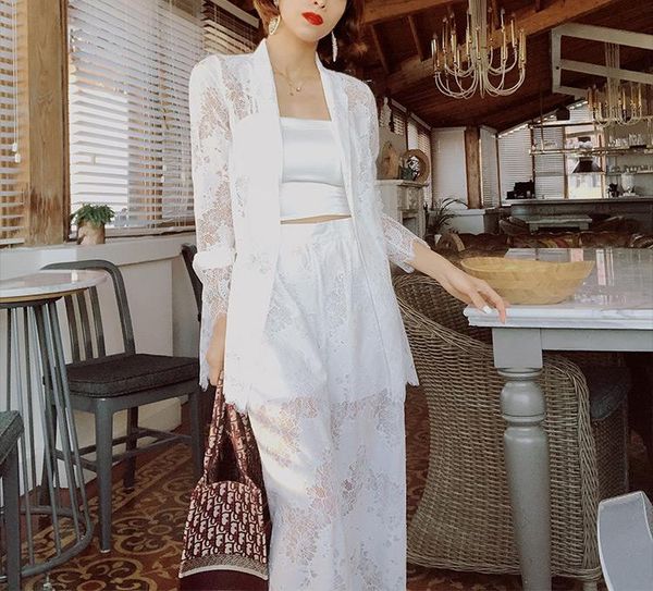 two piece dress women white long sleeve lapel collar lace embroidery blazer with hollow out & lining - ladies casual suit trousers
two piece dress women white long sleeve lapel collar lace embroidery blazer with hollow out & lining - ladies casual suit trousers