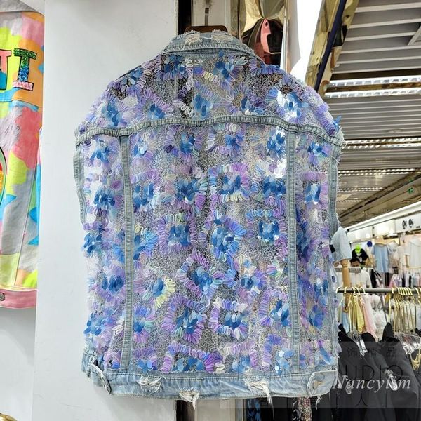 summer sleeveless jacket for women heavy work sequin stitching hollow lace patch denim coat loose thin outwears women's jackets, Black;brown
summer sleeveless jacket for women heavy work sequin stitching hollow lace patch denim coat loose thin outwears women's jackets, Black;brown