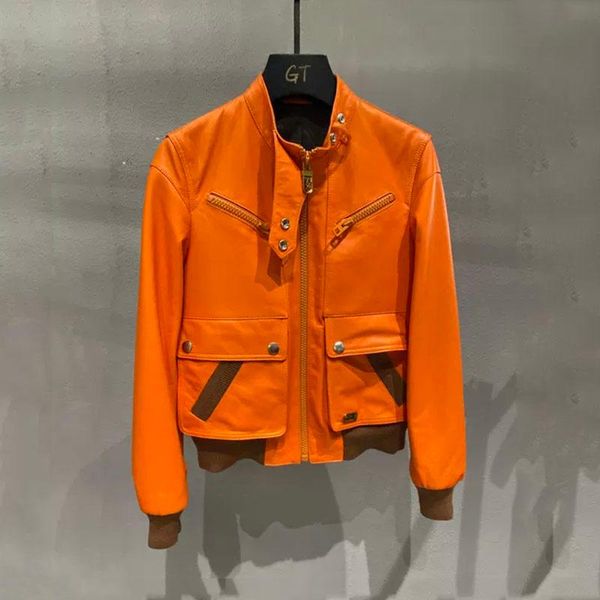 women's leather & faux jacket fashion short length clothes real sheepskin coat orange color out, Black
women's leather & faux jacket fashion short length clothes real sheepskin coat orange color out, Black