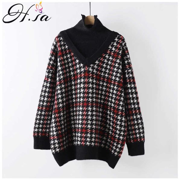 h.sa autumn winter thick sweaters for women houndstooth warm pull sweater jumpers patchwork fake 2 pieces casual sweater 210716, White;black
h.sa autumn winter thick sweaters for women houndstooth warm pull sweater jumpers patchwork fake 2 pieces casual sweater 210716, White;black