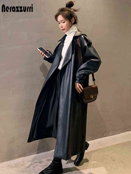 nerazzurri spring black oversized long waterproof leather trench coat for women long sleeve loose korean fashion clothing 211118
nerazzurri spring black oversized long waterproof leather trench coat for women long sleeve loose korean fashion clothing 211118