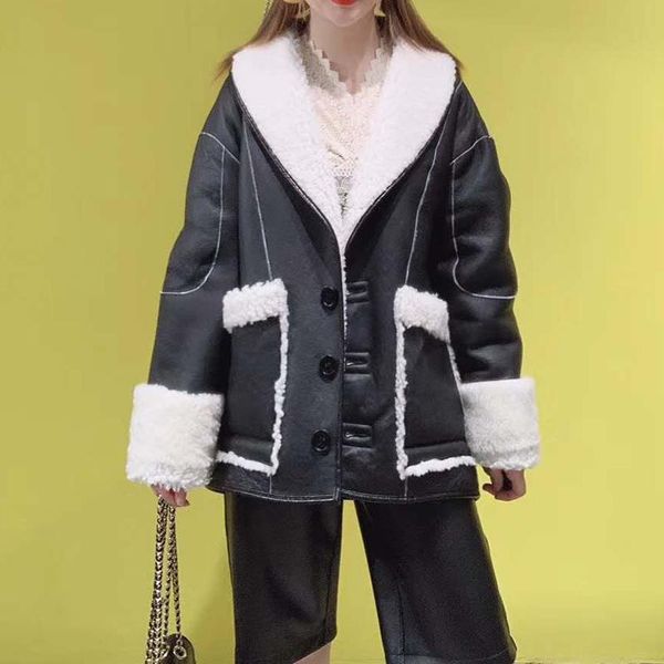 women's fur & faux women double-faced coat winter fashion plus size genuine leather jacket thick warm turn-down collar sheep parka real, Black
women's fur & faux women double-faced coat winter fashion plus size genuine leather jacket thick warm turn-down collar sheep parka real, Black
